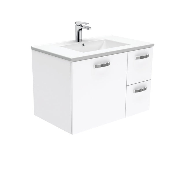 Fienza Dolce Ceramic Tcl75Jr 750Mm White Wall Hung Vanity With Handles Right Hand Drawers - Special