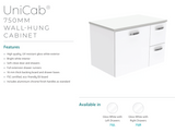 Fienza Dolce Ceramic Tcl75Jr 750Mm White Wall Hung Vanity With Handles Right Hand Drawers - Special