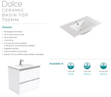 Fienza Dolce Tcl75Nkwr 750Mm White Vanity With Kicker Right Hand Drawers - Special Order Units