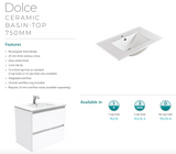 Fienza Quest Tcl75Q Manu 750Mm White Wall Hung Vanity Unit - Special Order Units
