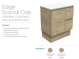 Fienza Dolce Edge Tcl75Skl Scandi Oak 750Mm Vanity With Kickboard Left Drawers - Special Order Units