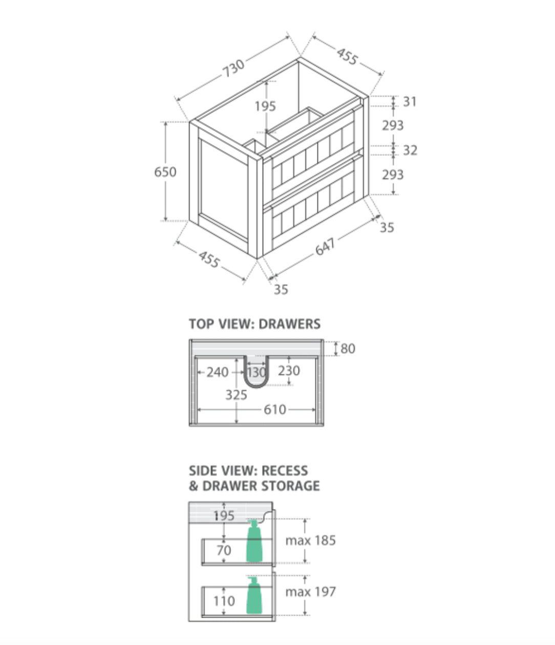 Fienza Dolce Tcl75T Hampton 750Mm Wall Hung Vanity Unit White - Special Order Units