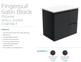 Fienza Tcl75Zbr Dolce Black 750Mm Wall Hung Vanity Right Drawers - Special Order Units