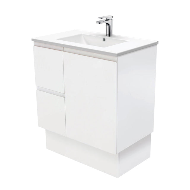 Fienza Dolce Tcl75Zkl Fingerpull Matte White 750Mm Vanity With Kickboard Left Drawers - Special