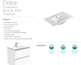 Fienza Dolce Tcl75Zkl Fingerpull Matte White 750Mm Vanity With Kickboard Left Drawers - Special