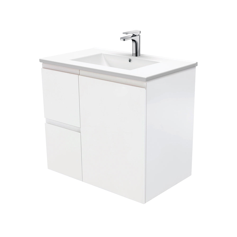 Fienza Dolce Tcl75Zl 750Mm Fingerpull Wall Hung Vanity Matte White With Left Drawers - Special Order