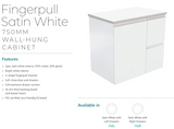 Fienza Dolce Tcl75Zr 750Mm Fingerpull Wall Hung Vanity Matte White With Right Drawers - Special
