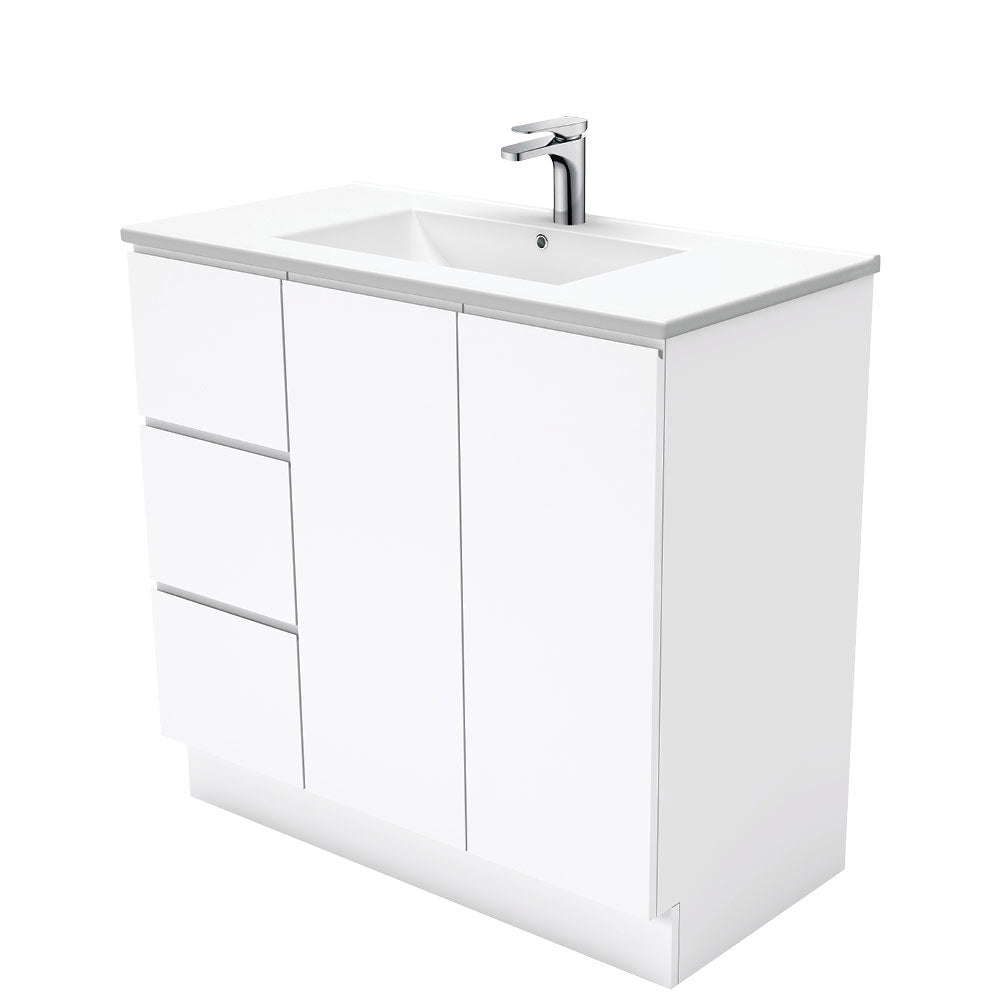 Fienza Dolce Tcl90Cl 900Mm Fingerpull White Vanity With Kickboard Left Drawers - Special Order Units