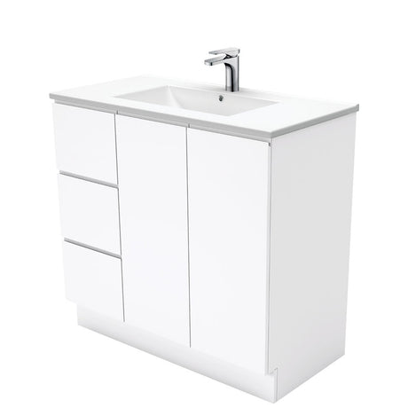 Fienza Dolce Tcl90Cl 900Mm Fingerpull White Vanity With Kickboard Left Drawers - Special Order Units