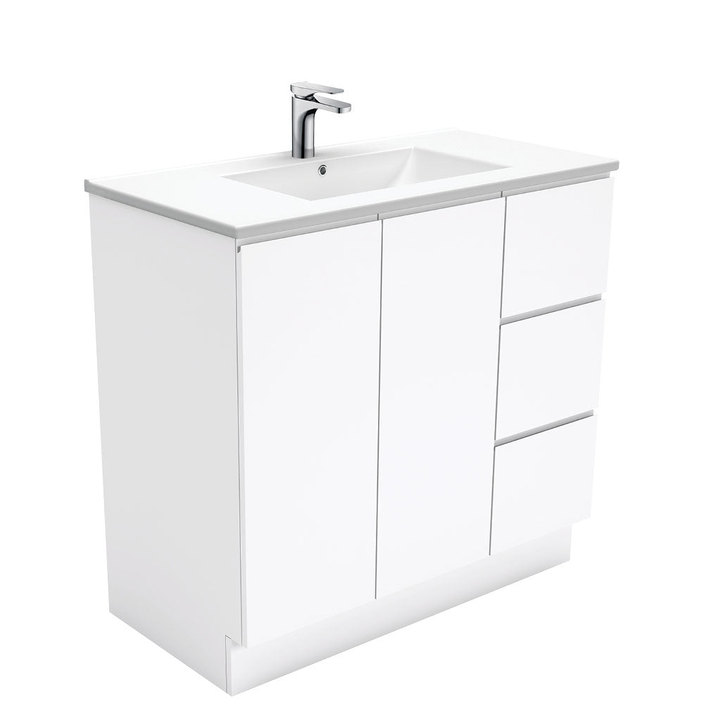 Fienza Dolce Tcl90Cr 900Mm Fingerpull White Vanity With Kickboard Right Drawers - Special Order