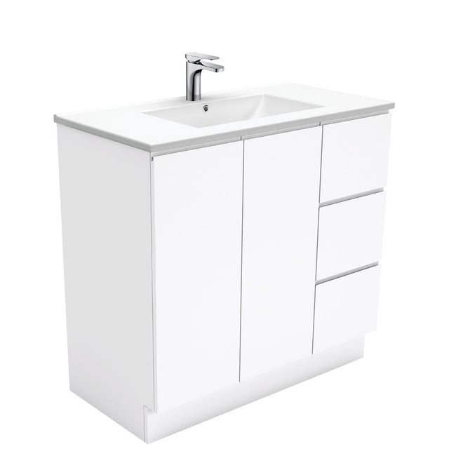 Fienza Dolce Tcl90Cr 900Mm Fingerpull White Vanity With Kickboard Right Drawers - Special Order