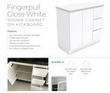 Fienza Dolce Tcl90Cr 900Mm Fingerpull White Vanity With Kickboard Right Drawers - Special Order