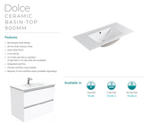 Fienza Dolce Tcl90Cr 900Mm Fingerpull White Vanity With Kickboard Right Drawers - Special Order
