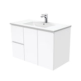 Fienza Dolce Tcl90Fl 900Mm Ceramic Wall Hung Finger Pull White Vanity One Tap Hole Left Hand Drawers