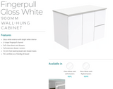 Fienza Dolce Tcl90Fr 900Mm Ceramic Wall Hung Finger Pull White Vanity One Tap Hole Right Hand