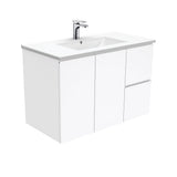 Fienza Dolce Tcl90Fr 900Mm Ceramic Wall Hung Finger Pull White Vanity One Tap Hole Right Hand