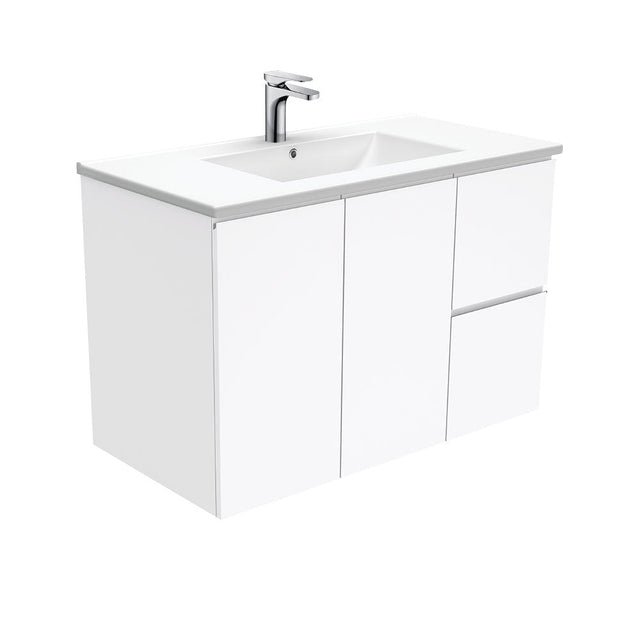 Fienza Dolce Tcl90Fr 900Mm Ceramic Wall Hung Finger Pull White Vanity One Tap Hole Right Hand