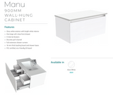 Fienza Dolce Manu Tcl90H 900Mm White Wall Hung Vanity Unit - Special Order Units
