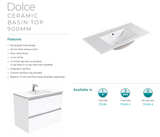 Fienza Dolce Manu Tcl90H 900Mm White Wall Hung Vanity Unit - Special Order Units