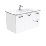Fienza Dolce Tcl90Jr 900Mm Ceramic Wall Hung White Vanity With Handles One Tap Hole Right Hand