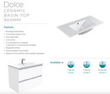 Fienza Dolce Tcl90Jr 900Mm Ceramic Wall Hung White Vanity With Handles One Tap Hole Right Hand