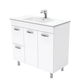 Fienza TCL90NLWL 90cm Dolce Unicab Vanity On Legs, Solid Doors, Left Hand Drawers, Gloss White