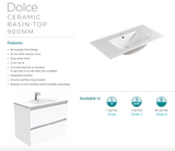 Fienza Dolce Quest Tcl90Q 900Mm White Wall Hung Vanity Unit - Special Order Units
