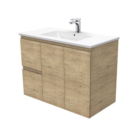 Fienza Dolce Edge Tcl90Sl 900Mm Scandi Oak Wall Hung Vanity Left Drawers - Special Order Units