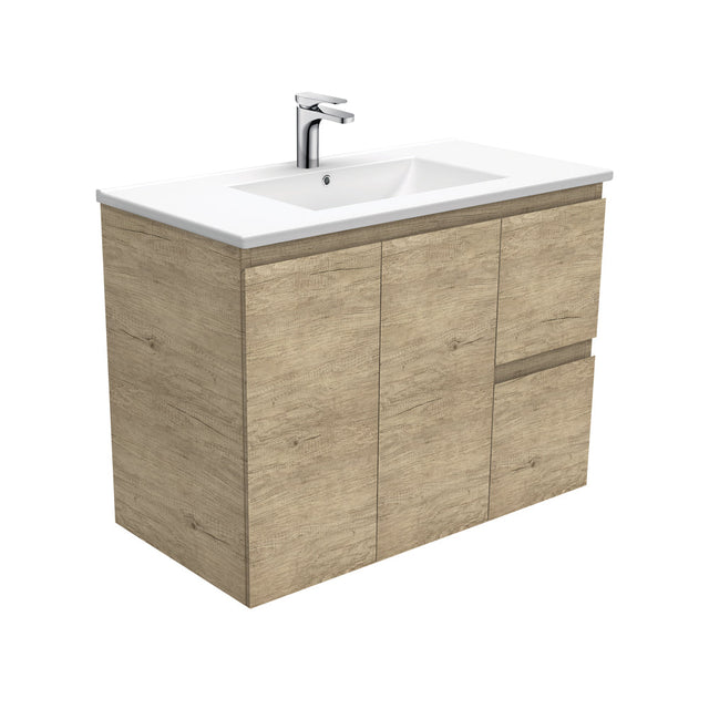 Fienza Dolce Edge Tcl90Sr 900Mm Scandi Oak Wall Hung Vanity Right Drawers - Special Order Units