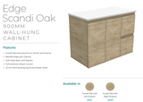 Fienza Dolce Edge Tcl90Sl 900Mm Scandi Oak Wall Hung Vanity Left Drawers - Special Order Units