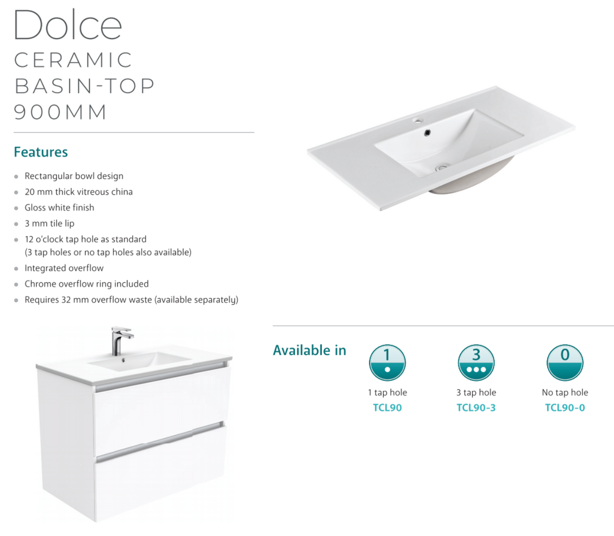 Fienza Dolce Black Tcl90Zbkl 900Mm Vanity With Kickboard Left Drawers - Special Order Units