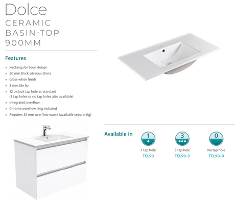 Fienza Dolce Black Tcl90Zbkr 900Mm Vanity With Kickboard Right Drawers - Special Order Units