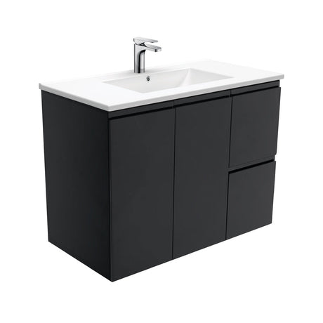 Fienza Tcl90Zbr Dolce 900Mm Fingerpull Satin Black Wall Hung Vanity Right Draws - Special Order