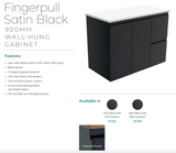 Fienza Tcl90Zbl Dolce 900Mm Fingerpull Satin Black Wall Hung Vanity Left Draws - Special Order Units