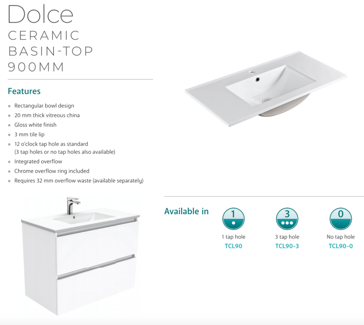 Fienza Tcl90Zbl Dolce 900Mm Fingerpull Satin Black Wall Hung Vanity Left Draws - Special Order Units