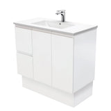 Fienza Dolce Tcl90Zkl 900Mm Fingerpull Matte White Vanity With Kickboard Left Drawers - Special