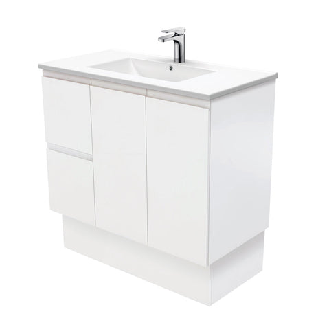 Fienza Dolce Tcl90Zkl 900Mm Fingerpull Matte White Vanity With Kickboard Left Drawers - Special