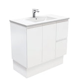 Fienza Dolce Tcl90Zkr 900Mm Fingerpull Matte White Vanity With Kickboard Right Drawers - Special
