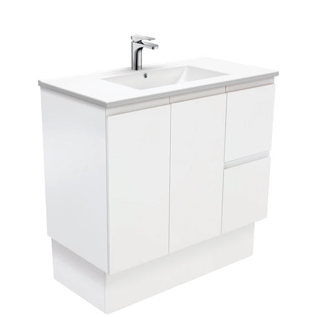 Fienza Dolce Tcl90Zkr 900Mm Fingerpull Matte White Vanity With Kickboard Right Drawers - Special