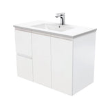 Fienza Dolce Tcl90Zl 900Mm Ceramic Wall Hung Finger Pull Satin White Vanity One Tap Hole Left Hand