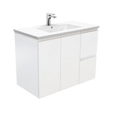 Fienza Dolce Tcl90Zr 900Mm Ceramic Wall Hung Finger Pull Satin White Vanity One Tap Hole Right Hand