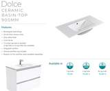 Fienza Dolce Tcl90Zr 900Mm Ceramic Wall Hung Finger Pull Satin White Vanity One Tap Hole Right Hand