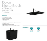 Fienza Dolce Tclb75Fr 750Mm Matte Black Fingerpull Gloss White Wall Hung Vanity Right Drawers -