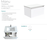 Fienza 750Mm Tclb75H Dolce Matte Black Manu Wall Hung Vanity White - Special Order Units
