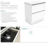 Fienza 750Mm Tclb75Qk Dolce Matte Black Quest Vanity On Kickboard White - Special Order Units