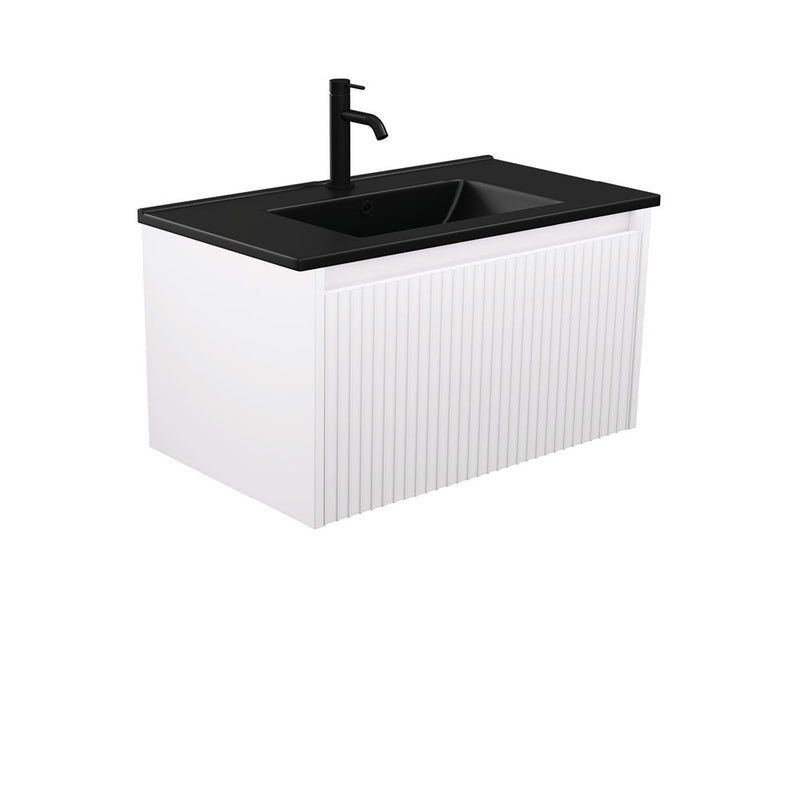 Fienza TCLB75RW 750 Dolce Matte Black Alina Satin White Wall-Hung Vanity