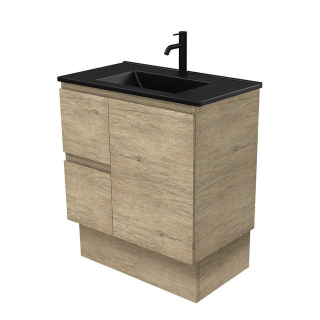 Fienza Dolce Tclb75Skl 750Mm Matte Black Scandi Oak Vanity With Kickboard Left Drawers - Special
