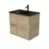 Fienza Dolce Tclb75Sl 750Mm Matte Black Scandi Oak Wall Hung Vanity Left Drawers - Special Order