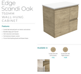 Fienza Dolce Tclb75Sr 750Mm Matte Black Scandi Oak Wall Hung Vanity Right Drawers - Special Order
