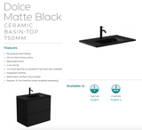 Fienza 750Mm Tclb75Zbkr Dolce Matte Black Satin Vanity On Kickboard Right Drawers - Special Order